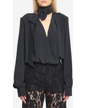 FEDERICA TOSI Crossover Blouse With Scarf - Black