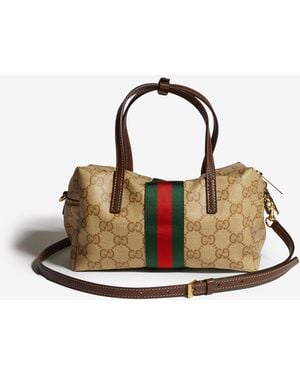 Gucci Mini Boston Bag With Web Detail - Natural