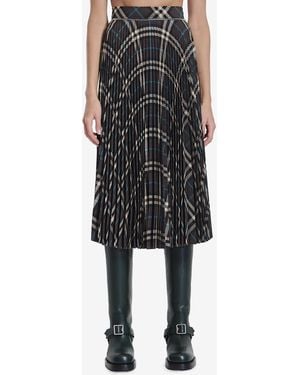 Burberry Gonna Check Con Pieghe - Nero