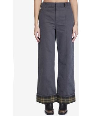 Burberry Cinder Cotton And Nylon Trousers With Check Cuffs - Blue