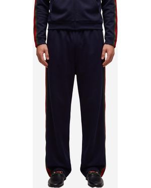 Gucci Silk Cotton Track Pants With Web - Blue