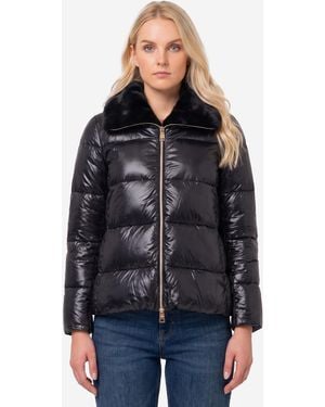 Herno Ultralight Nylon And Fur Collar Jacket - Blue