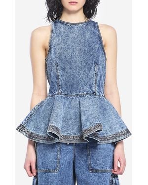 Alaïa Denim Peplum Top - Blue