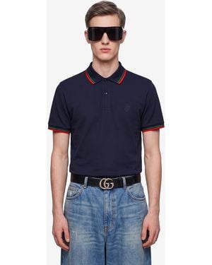 Gucci Embroidered Cotton Piqu Polo Shirt - Blue