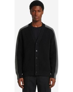 Gucci Ribbed Wool Cardigan With Web - Black