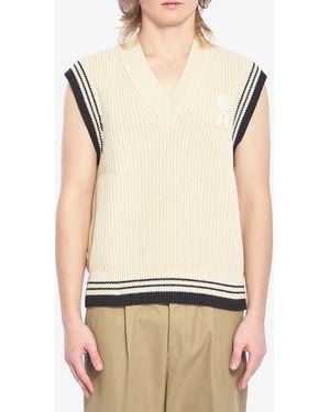 Ami Paris Ami De Coeur Sleeveless Jumper - Natural