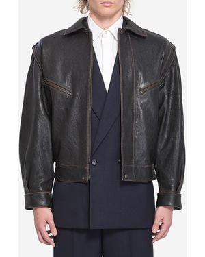 Saint Laurent Lambskin Leather Bomber Jacket - Blue