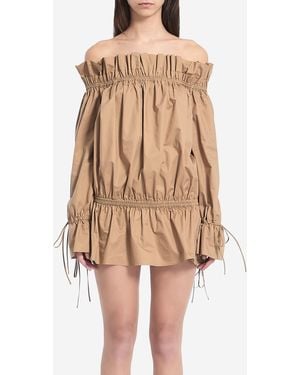 Saint Laurent Ruched Mini Dress - Natural