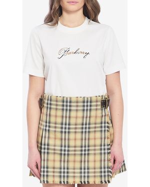 Burberry Check Cotton Tshirt - White