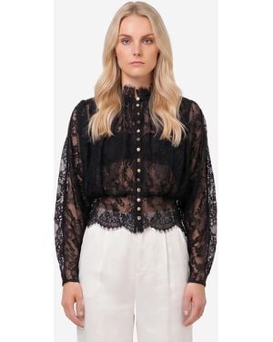 Self-Portrait Lace High Neck Blouse - Black