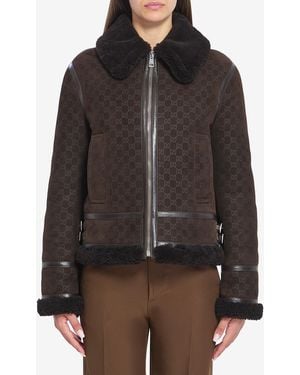 Gucci Suede Leather And Shearling Jacket - Brown