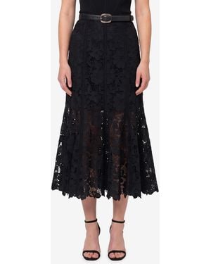 Self-Portrait A-Line Lace Midi Skirt - Black