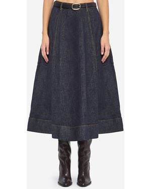 Self-Portrait Flared Midi Skirt - Blue