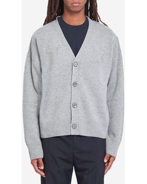 Ami Paris Cardigan Ami De Coeur - Grigio