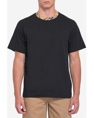 Burberry Cotton Tshirt With Check Collar - Black