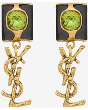 Saint Laurent Cassandre Enamel Drop Earrings - White