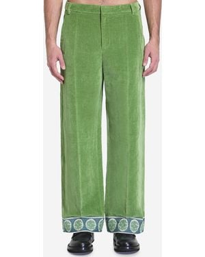 Valentino Garavani Velvet Pants With Jacquard Hems - Green