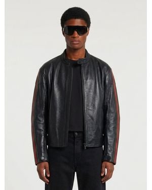 Gucci Leather Biker Jacket With Web Detail - Black