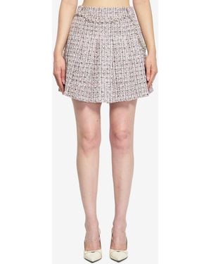 Self-Portrait Tweed Pleated Skirt - Pink