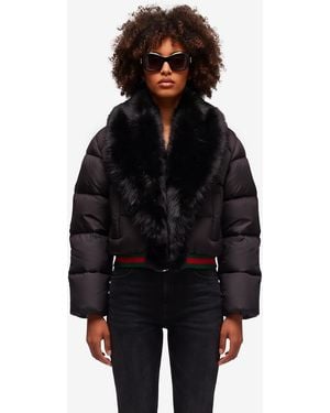 Gucci Piumino Corto Imbottito Con Shearling - Blu