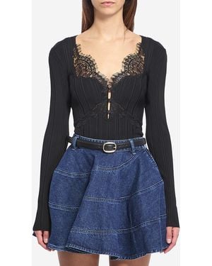 Self-Portrait Lace Knit Top - Blue