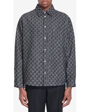 Gucci Reversible Wool And Gg Denim Shirt - Grey