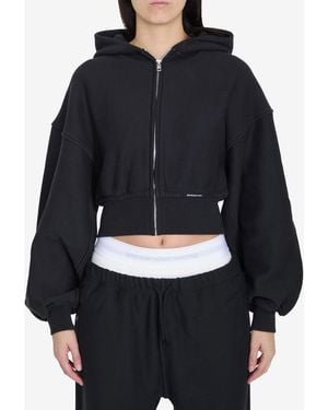 Alexander Wang Cropped Zip Up Hoodie - Black
