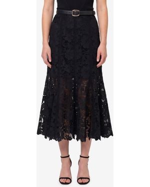 Self-Portrait Lace Midi Skirt - Black