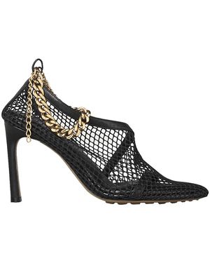 Bottega Veneta Chain-detail Leather And Mesh Courts - Black