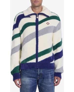 CASABLANCA Fluffy Zip-Up Jumper - Blue