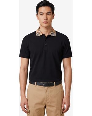 Burberry Checkcollar Cotton Polo Shirt - Black