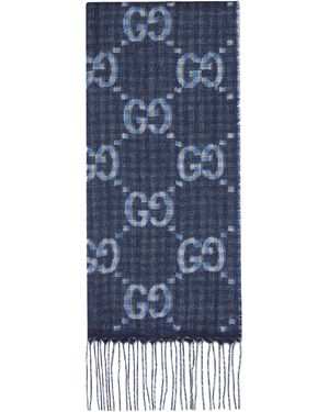 Gucci Sciarpa In Lana GG Lavorata A Coste - Blu