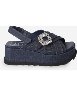 Roger Vivier Denim Wedge Sandals - Blue