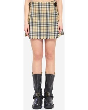 Burberry Mini Check Wool Kilt - Natural