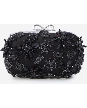 Self-Portrait Floral Crystal Clutch Bag - Black