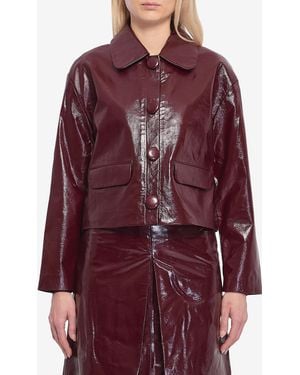 Self-Portrait Leather Cropped Jacket - Red
