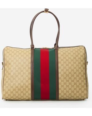 Gucci Medium Gg Duffle Bag With Web Detail - Natural