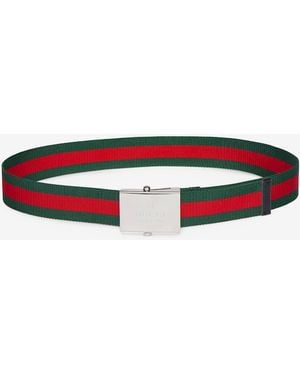 Gucci Cintura Con Nastro Web E Fibbia Rettangolare - Bianco