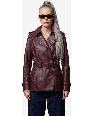 Burberry Short Kensington Leather Trench Coat - Red