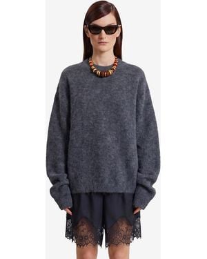 Frankie Shop Dark Timea Mohair Fuzzy Sweater - Blue