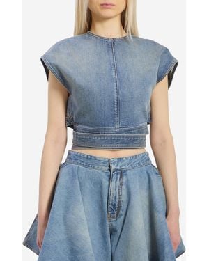 Alaïa Denim Top With Belt - Blue