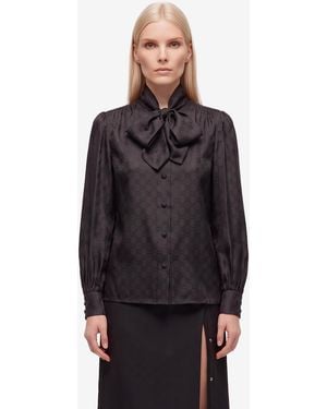Gucci Printed Silk Twill Shirt With Bow - Gray