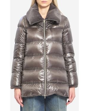 Herno Light Puffer With Collar Fur - Grey
