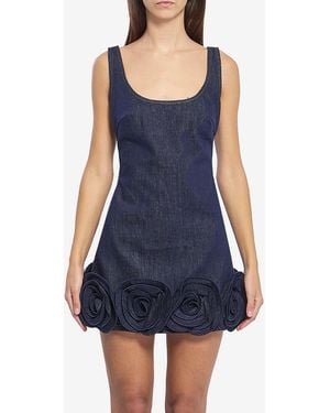 Self-Portrait Denim 3D Flower Mni Dress - Blue