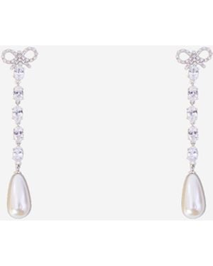 Self-Portrait Bow Pearl Droplet Earrings - White