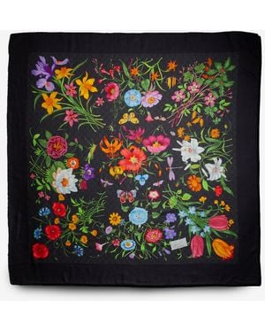 Gucci Wool And Silk Scarf With Gg Print - Black