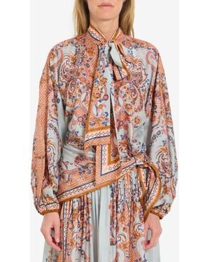 Zimmermann Aster Tie Neck Blouse - Red