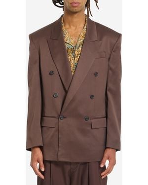 Saint Laurent Doublebreasted Silk Satin Jacket - Brown
