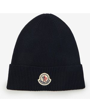 Moncler Wool Beanie With Logo - Blue