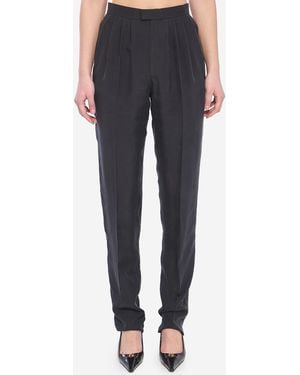 Saint Laurent Habotai Silk Pants - Blue